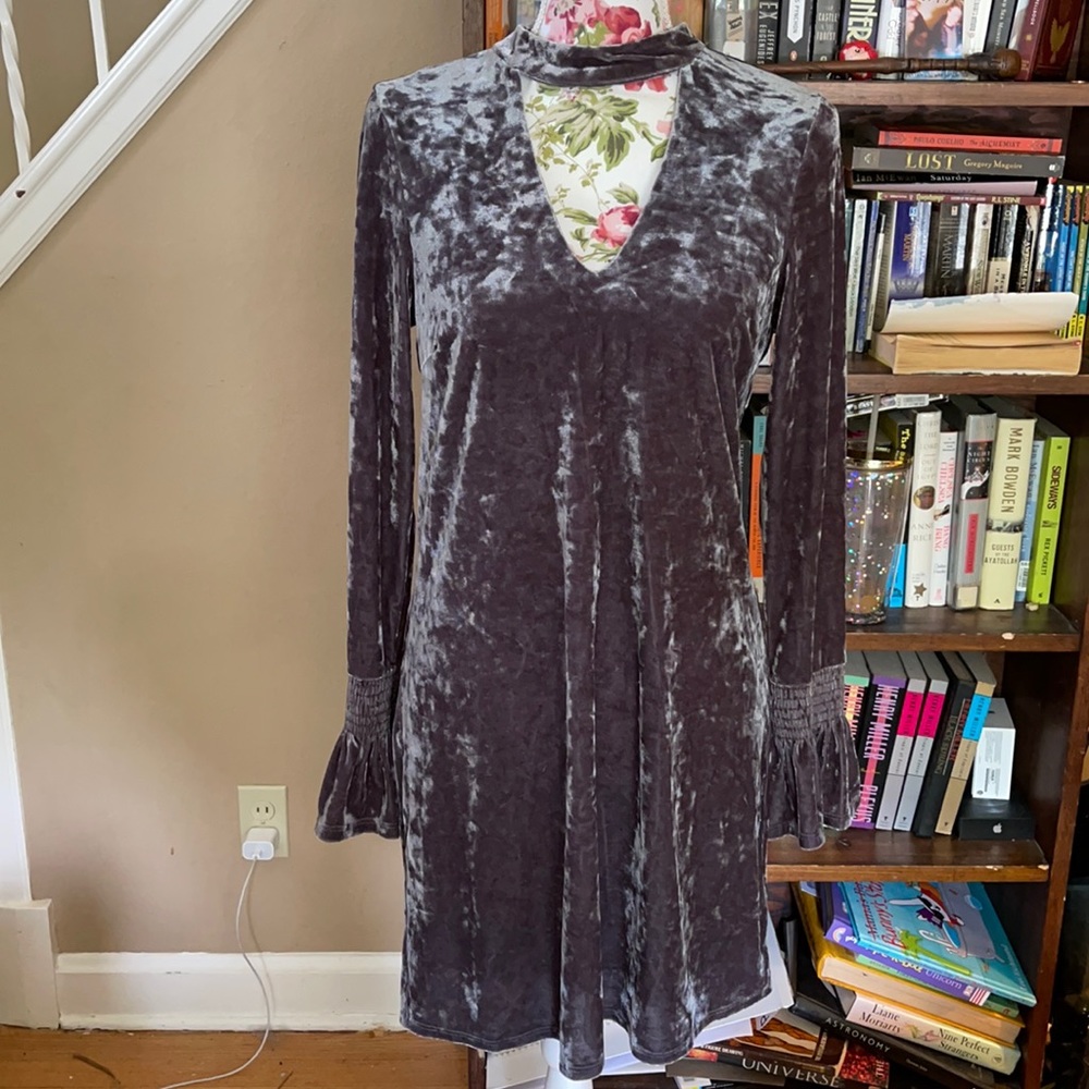 Gray Velvet Mini Dress